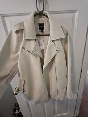 Lane Bryant Cream Faux Leather Moto Jacket